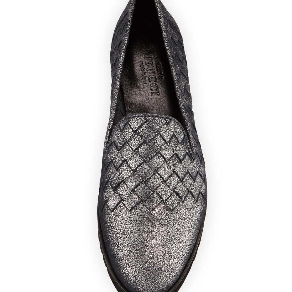 Sesto Meucci Naia Iconic leather black Holiday mettalic loafers Size 9.5